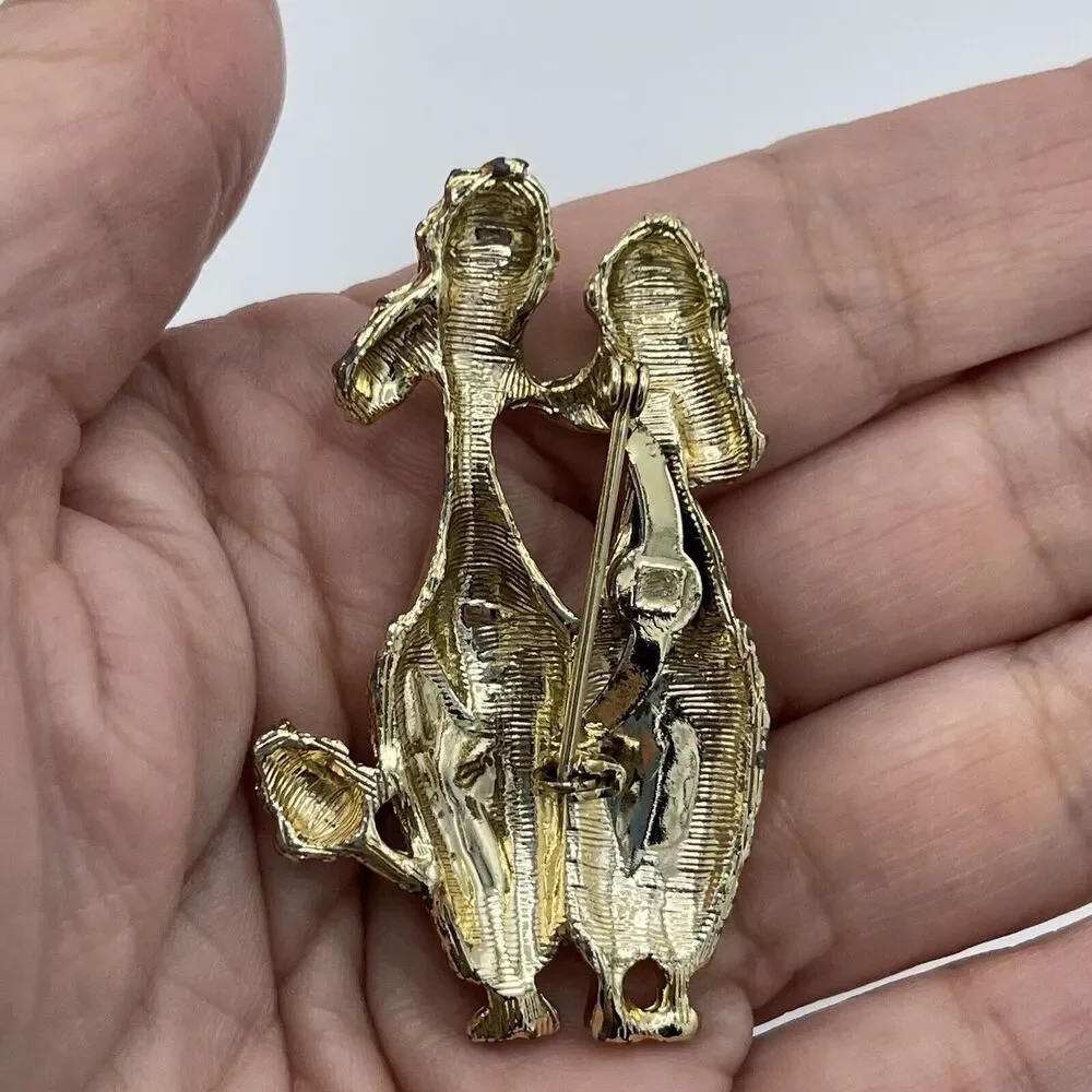 Vintage Gold Tone Nose Kissing Poodles Brooch